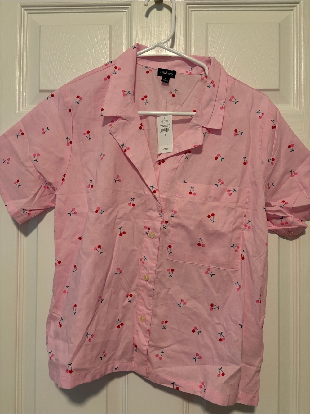 Gap Bidy Pink Cherry Print Short-Sleeve Shirt
